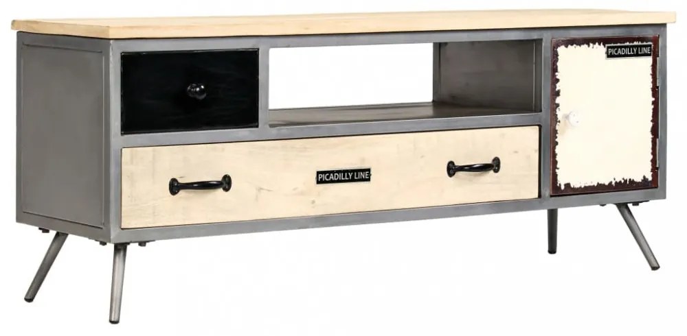 tömör mangófa és acél TV-szekrény 120 x 30 x 45 cm