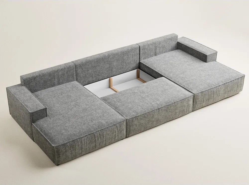 Szürke zsenília kinyitható-tárolóhelyes sarokkanapé (U alakú) Kyoto – Maison de Rêve