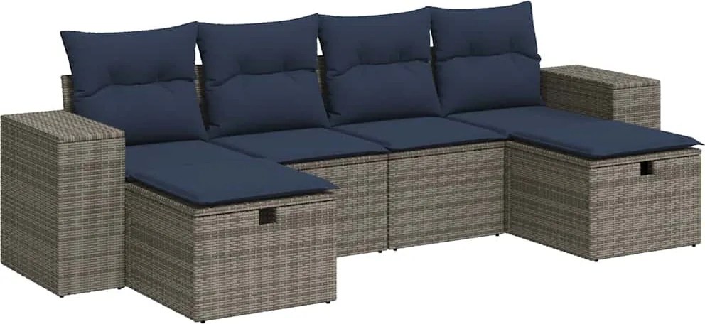 vidaXL 6 részes szürke polyrattan kerti ülőgarnitúra párnákkal