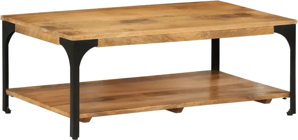 vidaXL 2 szintes tömör mangófa és acél dohányzóasztal 100 x 55 x 38 cm