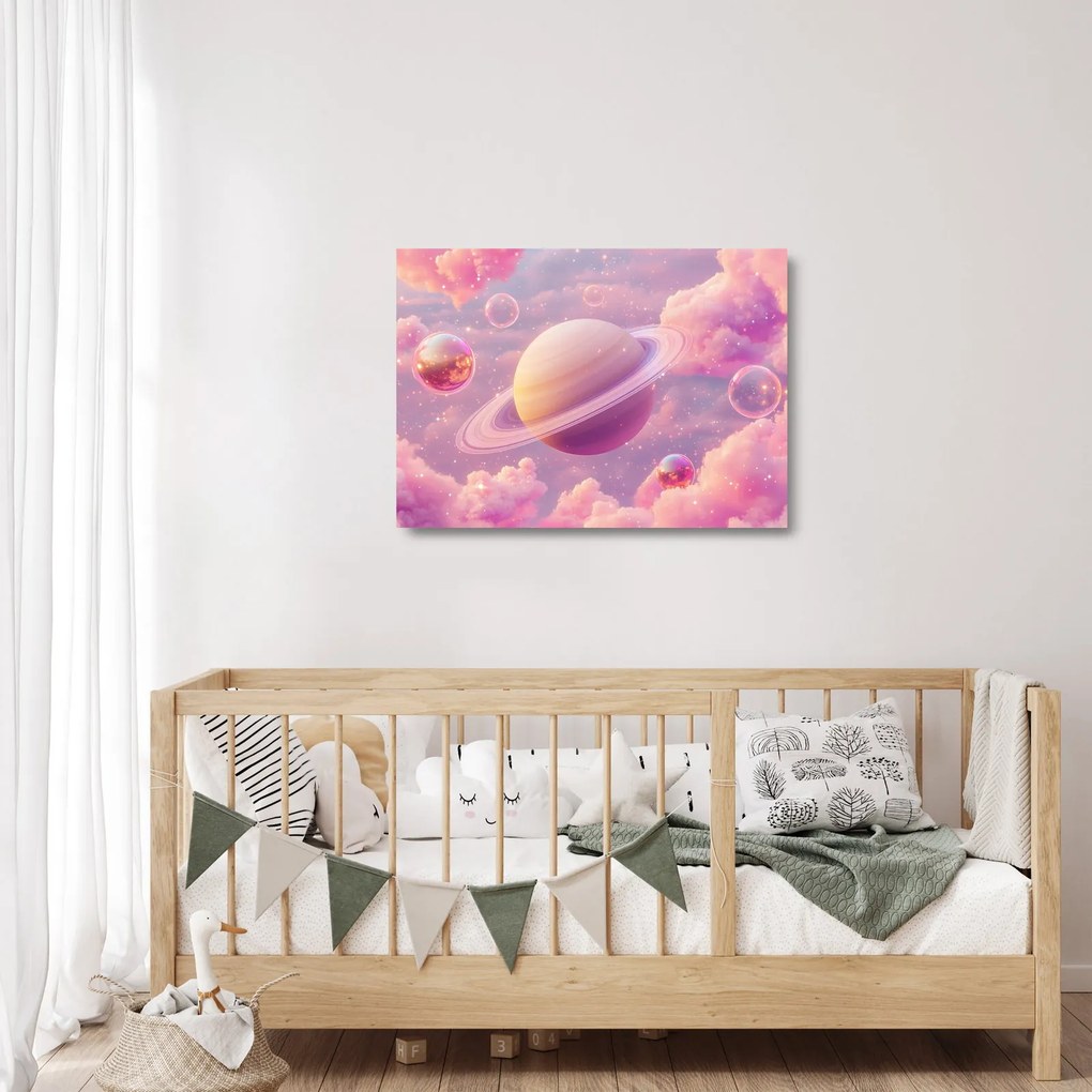 Üveg kép - Rózsaszín bolygó (70x50 cm)