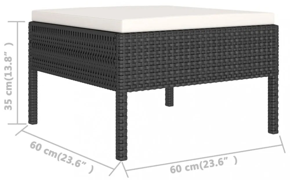2 részes fekete polyrattan kerti bútorszett párnákkal