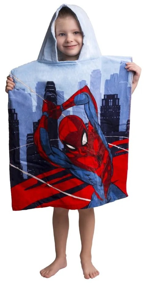 Piros-kék frottír gyerek fürdőponcsó Spider-Man – Jerry Fabrics