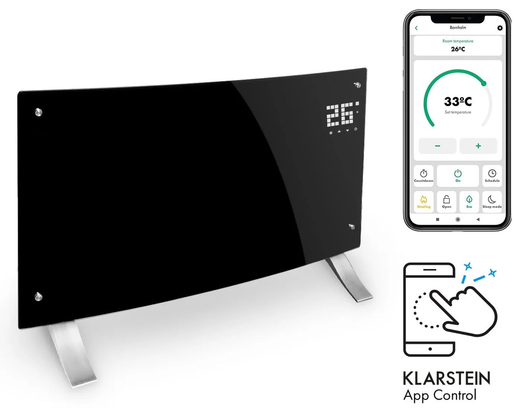 Bornholm Curved Smart, konvektor, 2000 W, vezérlés applikáción keresztül, fekete