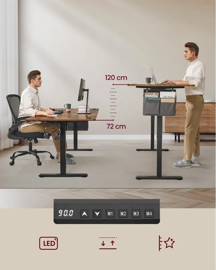 Magasságállítható elektromos íróasztal memóriafunkcióval 180 x 80 cm, vintage barna
