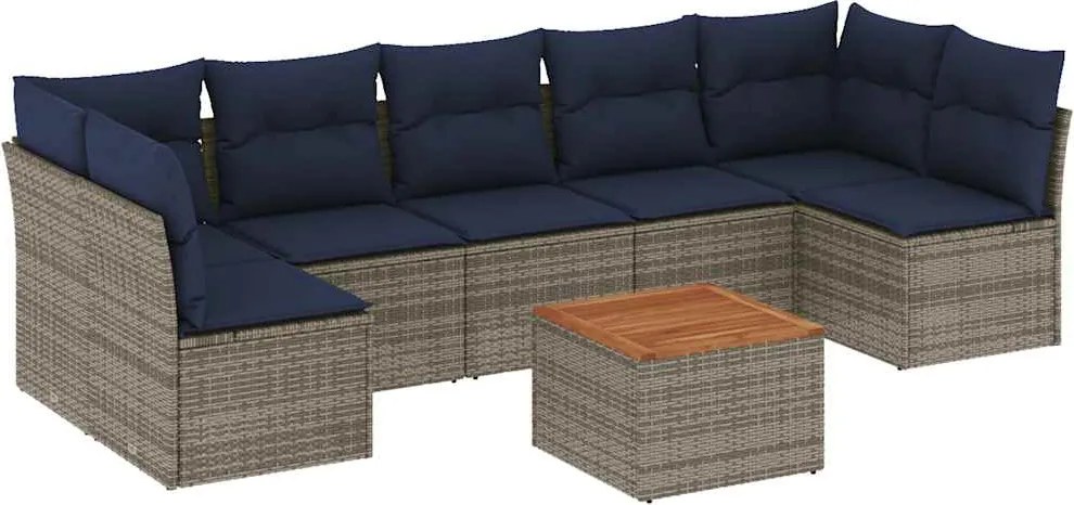 vidaXL 8 részes szürke polyrattan kerti ülőgarnitúra párnával