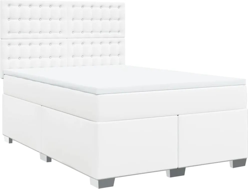 vidaXL fehér műbőr rugós ágy matraccal 140x190 cm