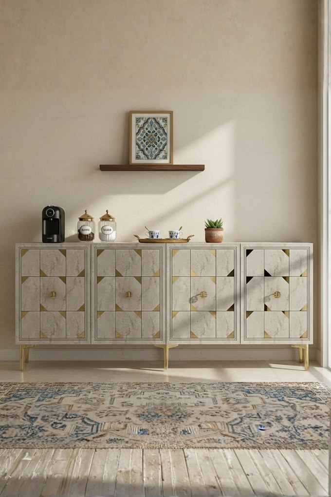 Moka 150 - White, Travertine, Gold