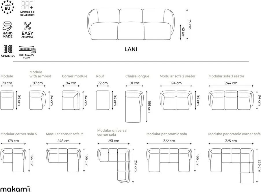 Terrakotta színű bársony kanapé 244 cm Lani – Makamii