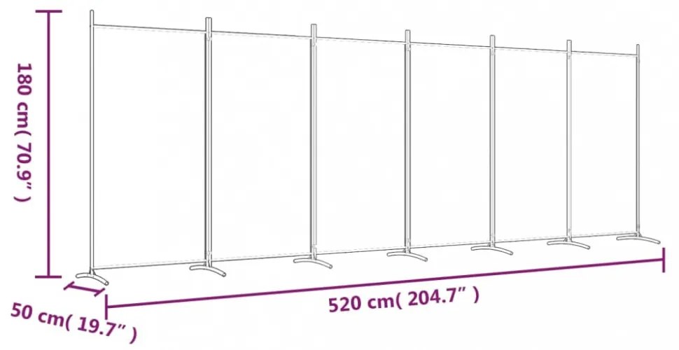 6 paneles barna szövet paraván 520x180 cm