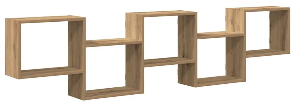 kézműves tölgy színű szerelt fa fali kockapolc 5 rekeszes színű
