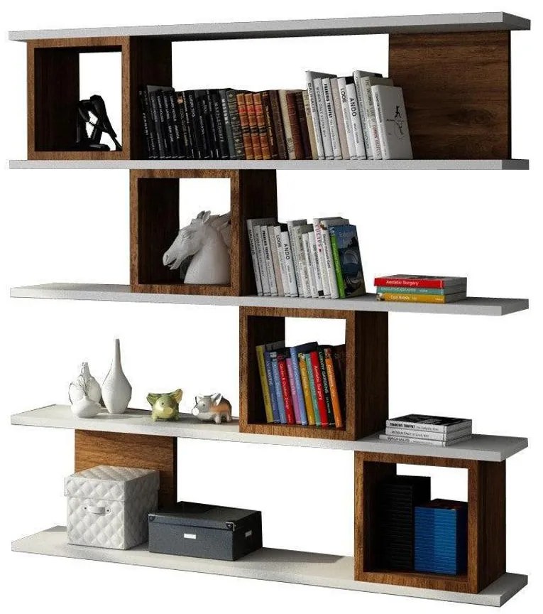 könyvespolc Wind - White, Walnut