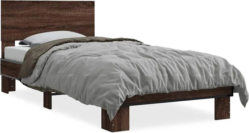 vidaXL barna tölgyszínű szerelt fa és fém ágykeret 90 x 200 cm