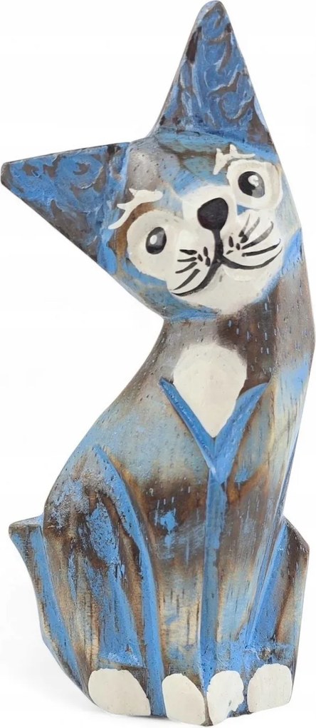 Kis Cica Faragott Díszes Macska Figura Fa Festett *14 cm.