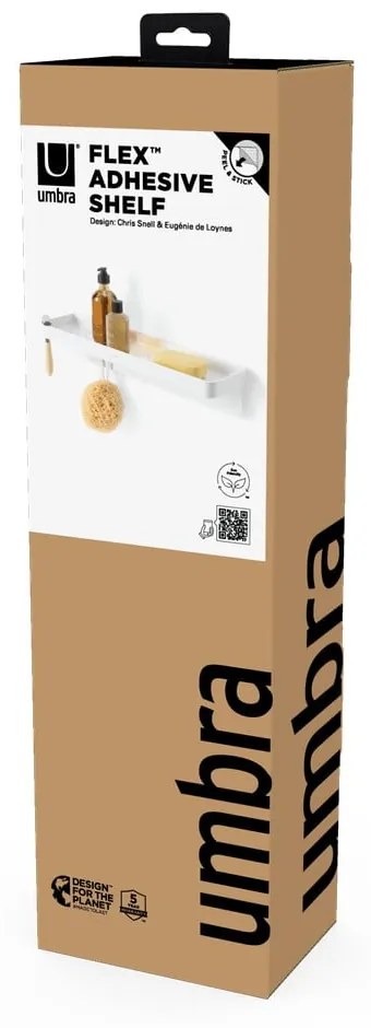 Fehér öntapadós újrahasznosított műanyag fürdőszobai polc Flex Adhesive – Umbra