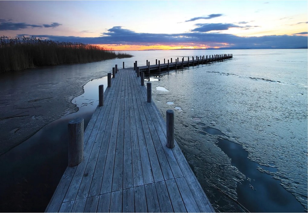 Fotótapéta Naplemente a tóparton móló 368x254 természet tó +ragasztó