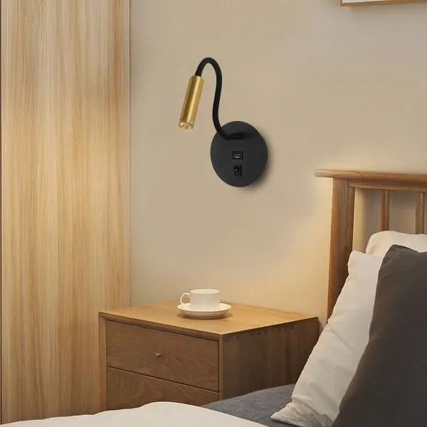 Brilagi -LED Rugalmas fali lámpa USB porttal MAYA LED/3W/230V fekete/arany