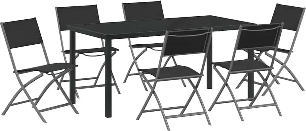 vidaXL Kert étkező szett 7 pcs Fekete Porszórt acél