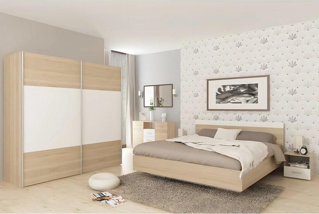 Dupla ágy, tölgy sonoma/fehér, 160x200, GABRIELA