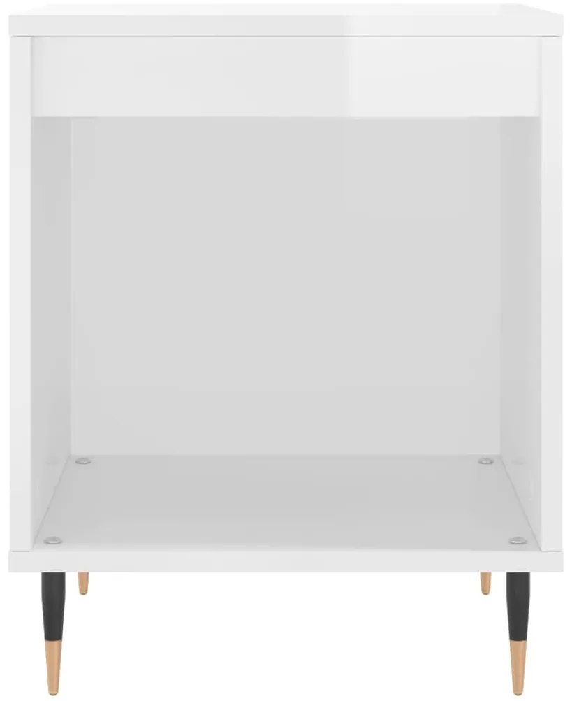 2 db magasfényű fehér szerelt fa éjjeliszekrény 40x35x50 cm