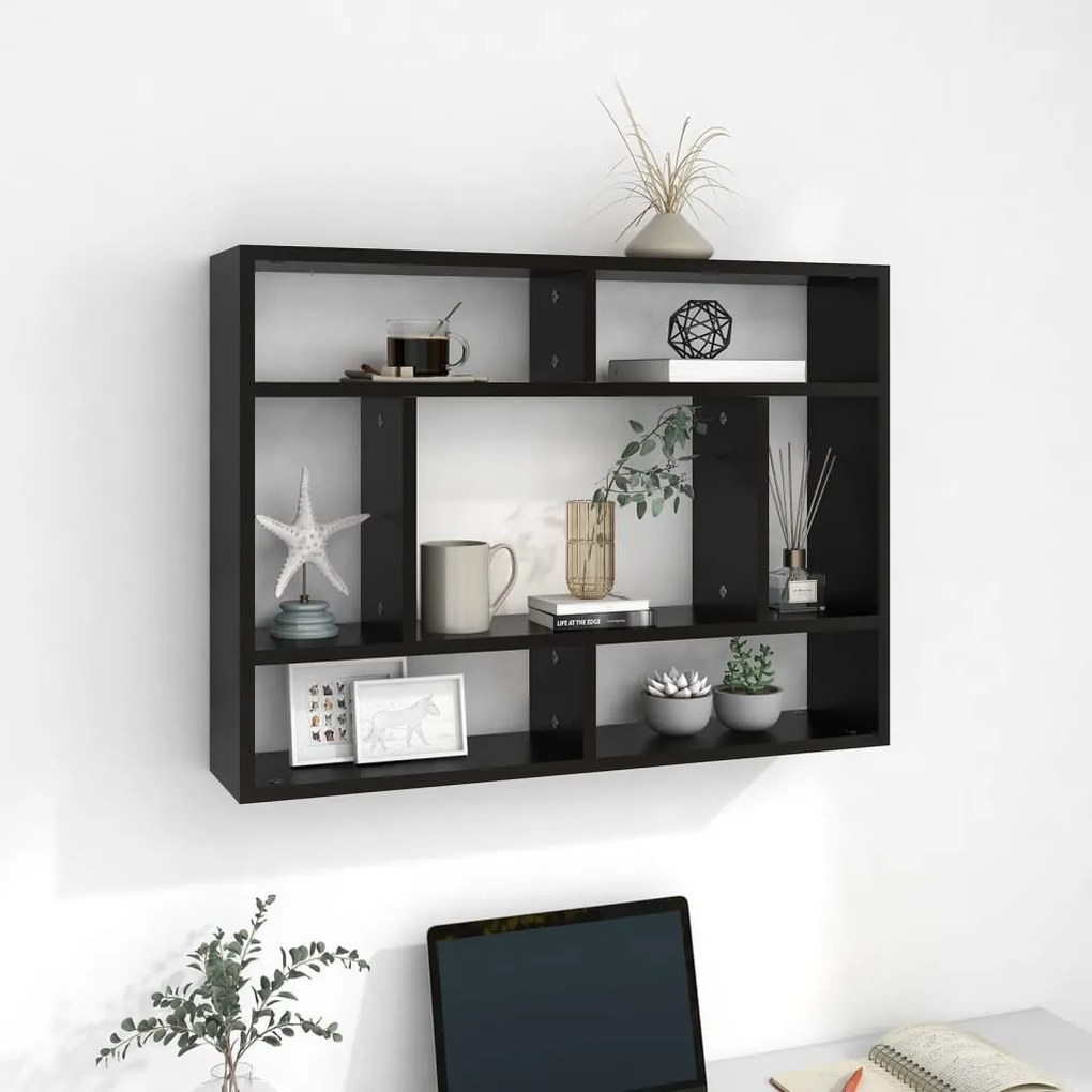 fekete szerelt fa fali polc 75 x 16 x 55 cm