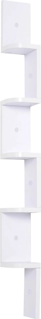 HOMCOM 5-Tier Zigzag Falra Szerelhető Sarokpolc 120 cm Magas Fehér Fa | Aosom