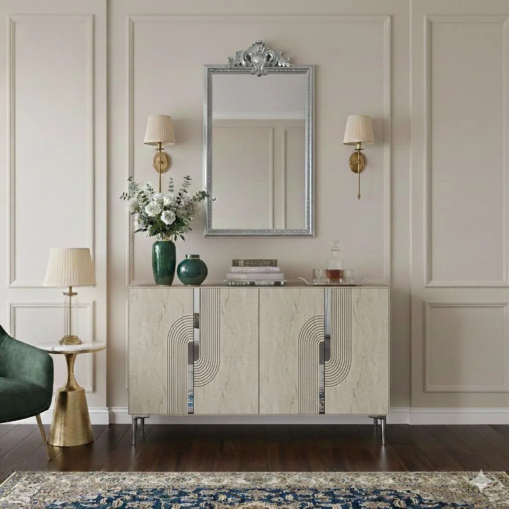 Meyra 120 - White, Travertine, Silver