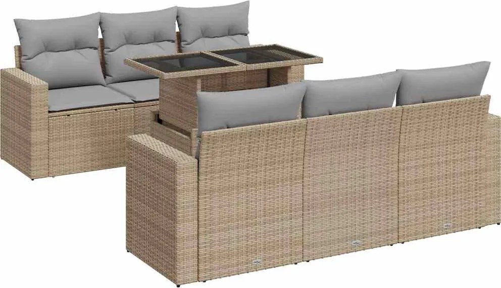 vidaXL 7 részes bézs polyrattan kerti ülőgarnitúra párnákkal