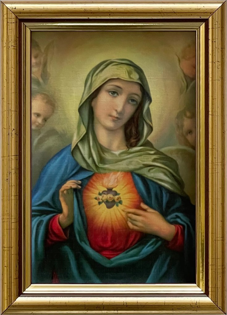 Vászonkép 18x13 Mária Szíve Arany Díszített Fa Keret