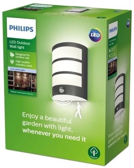 Philips-LED Kültéri fali lámpa érzékelővel PYTHON LED/6W/230V 4000K IP44