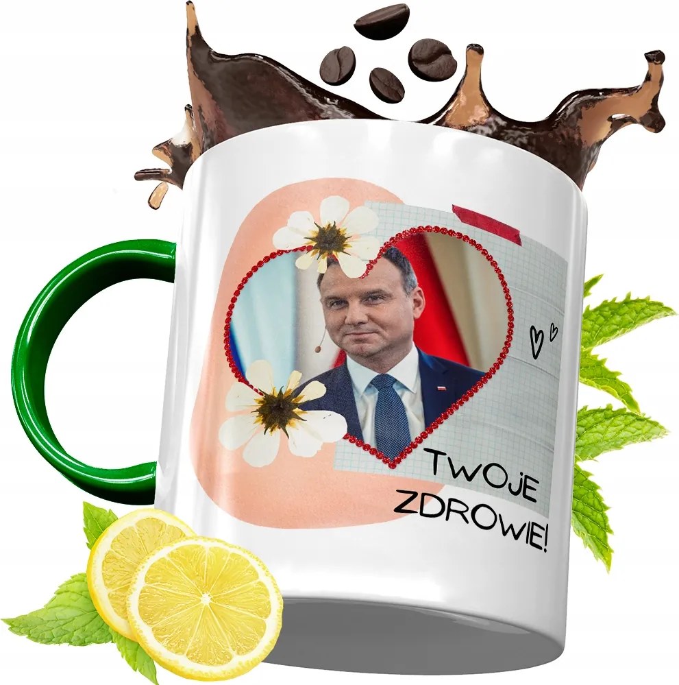 Zöld Bögre Andrzej Duda Elnök Ajándék Nyomtatott Fotóval