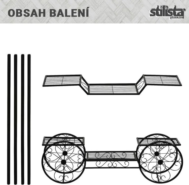 STILISTA Virágcserép állvány kocsi 77 x 75 x 28 cm acél