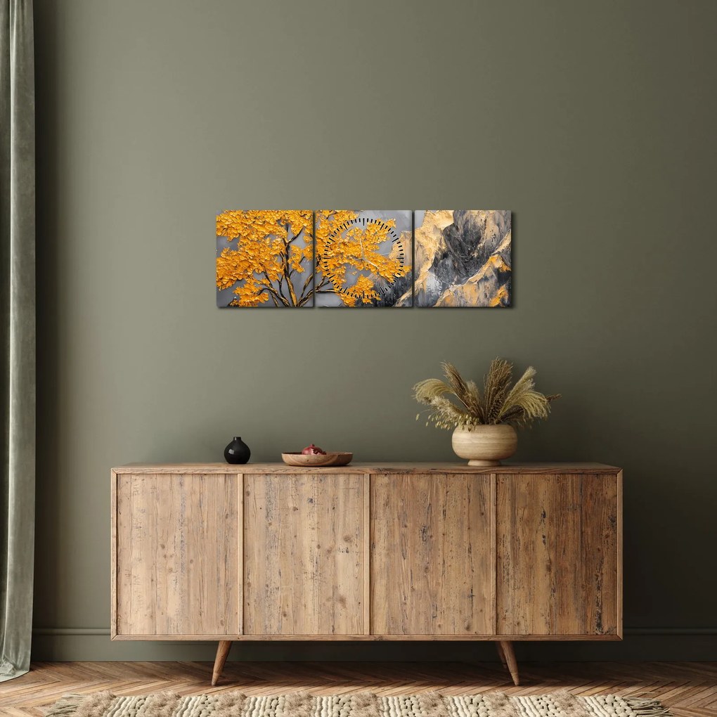 Kép – Arany fa a hegyekben (órával) (90x30 cm)