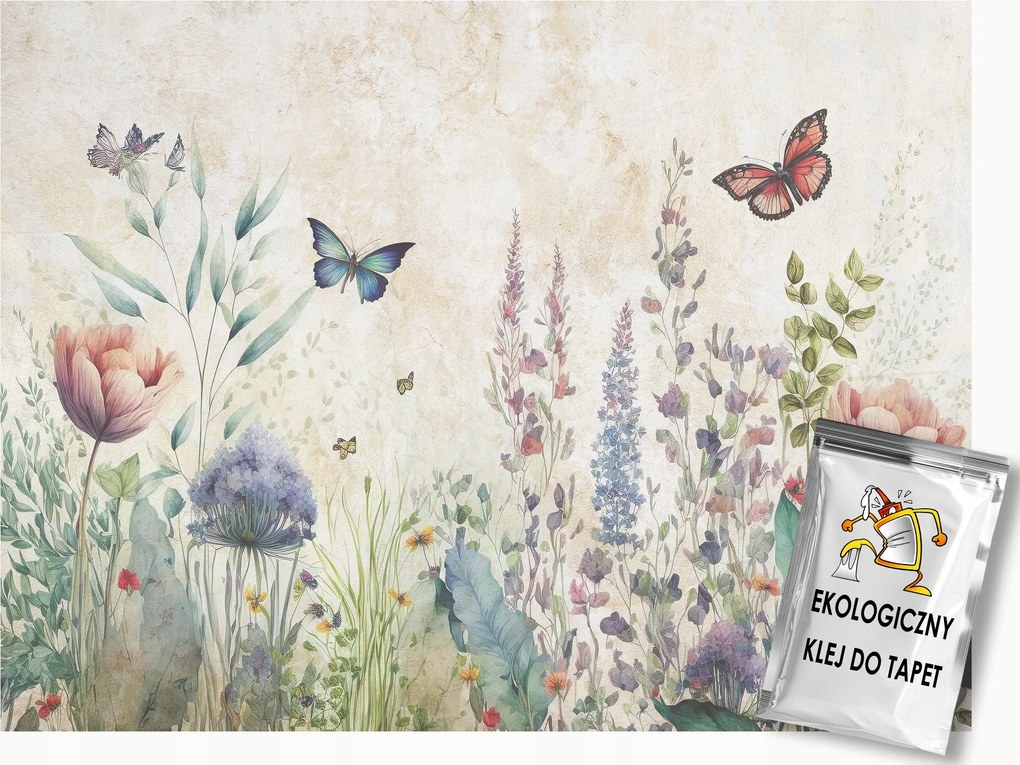 Fotótapéta Flizelina Természet Rét Kert Színes Virágok Pillangók 400x280 ragasztó