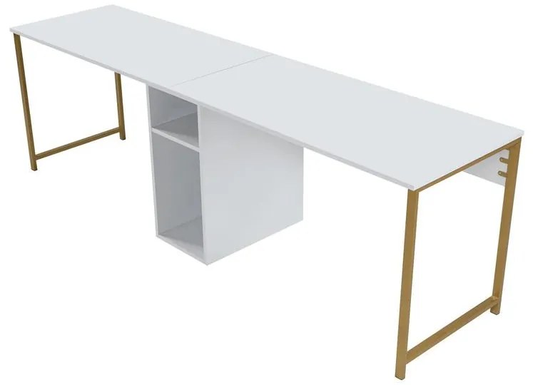 Íróasztal Twin Study Desk - Fehér, Arany