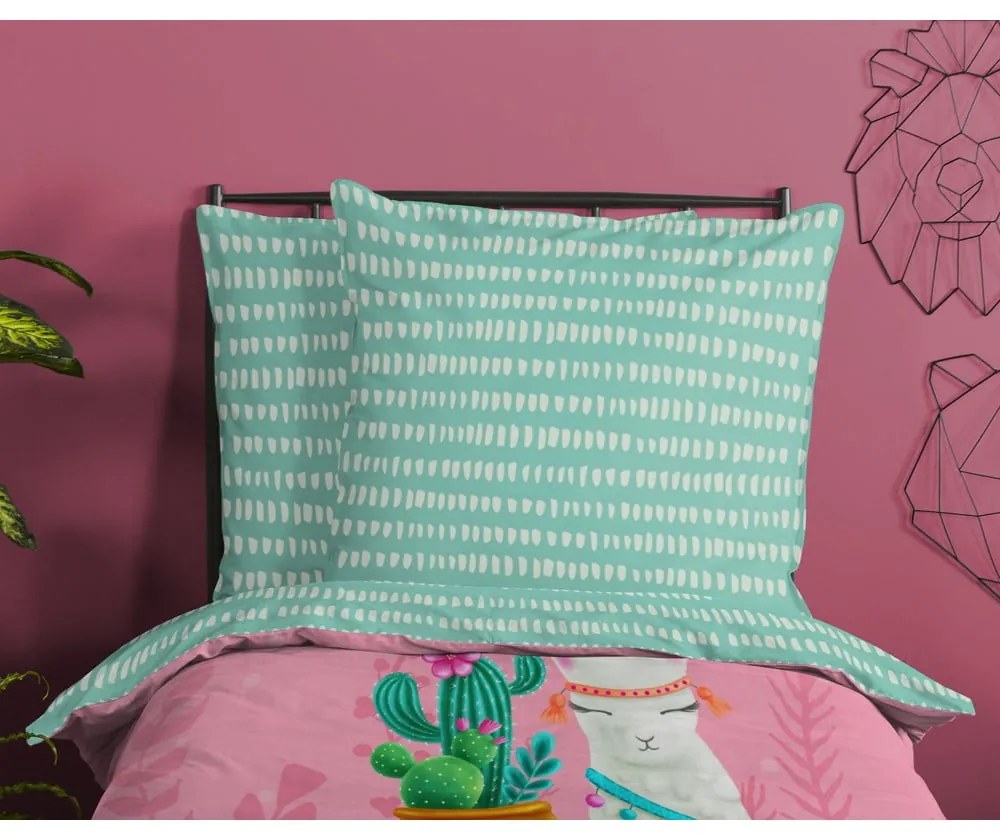 Rózsaszín-türkiz egyszemélyes pamut gyerek ágyneműhuzat 140x200 cm Lalama – Good Morning