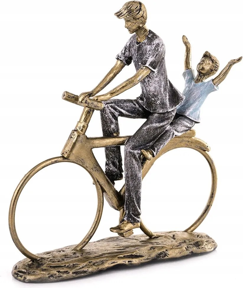 Családi Figura Szerelmes Pár Kerékpáron 25cm Arany Szürke Grafit Fekete