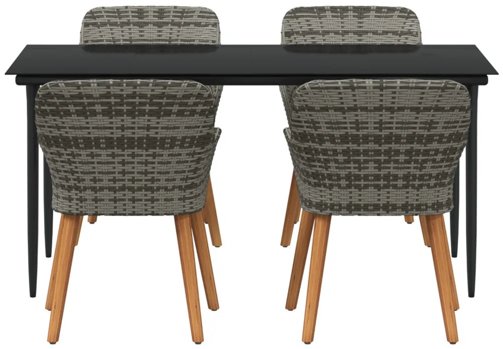 5 Darabos Kerti Étkező Szett Szürke Poly Rattan