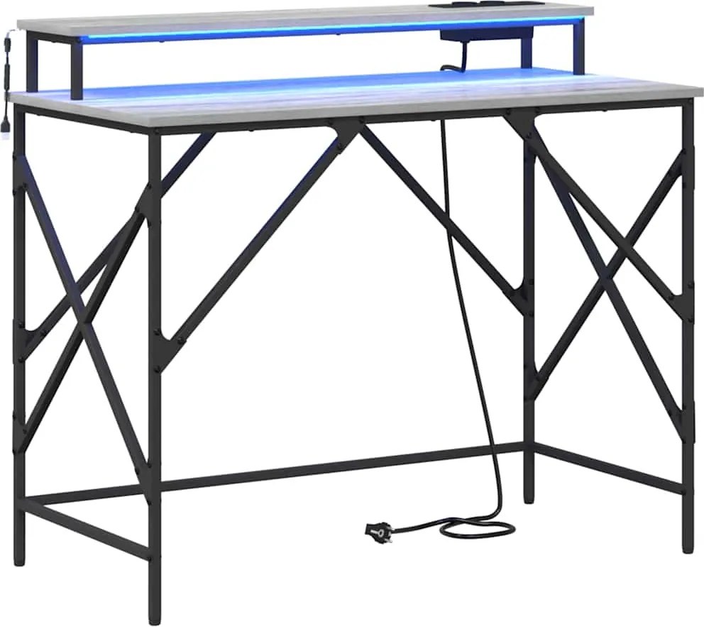 vidaXL Asztal polcokkal Szürke Sonoma 100 x 50 x 86,5 cm Faanyag