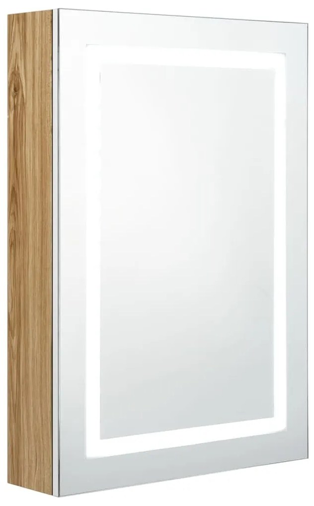 fehér-tölgyszínű LED-es tükrös fürdőszobaszekrény 50x13x70 cm