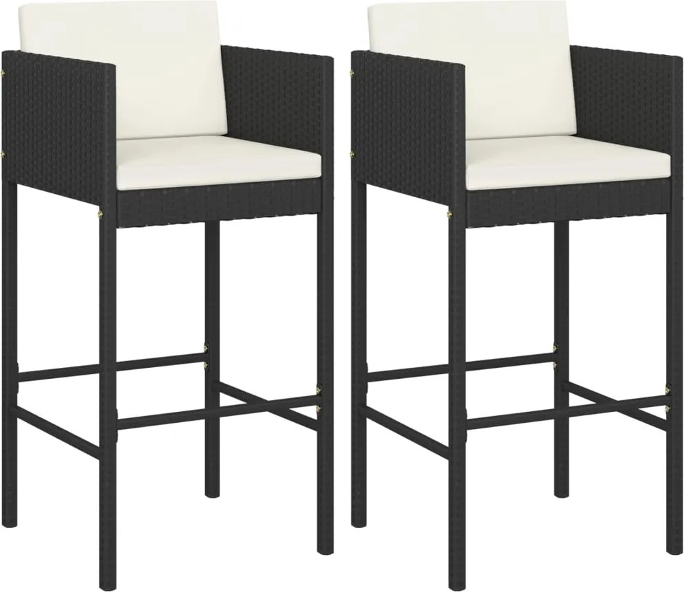 vidaXL 2 db fekete polyrattan bárszék párnával