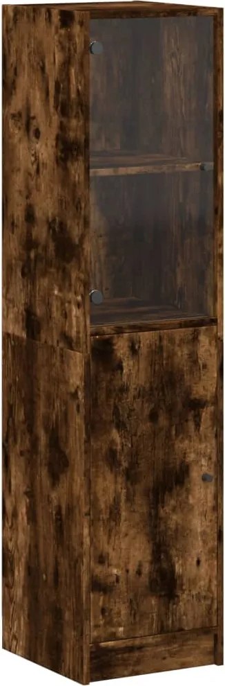 vidaXL füstös tölgy színű magasszekrény üvegajtóval 35 x 37 x 142 cm
