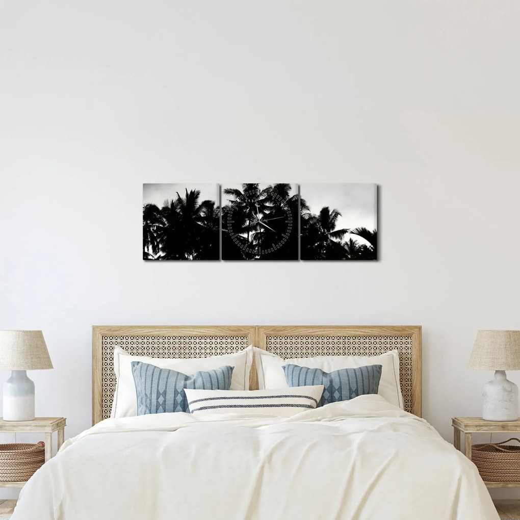 A fekete-fehér pálmafák képe (órával) (90x30 cm)
