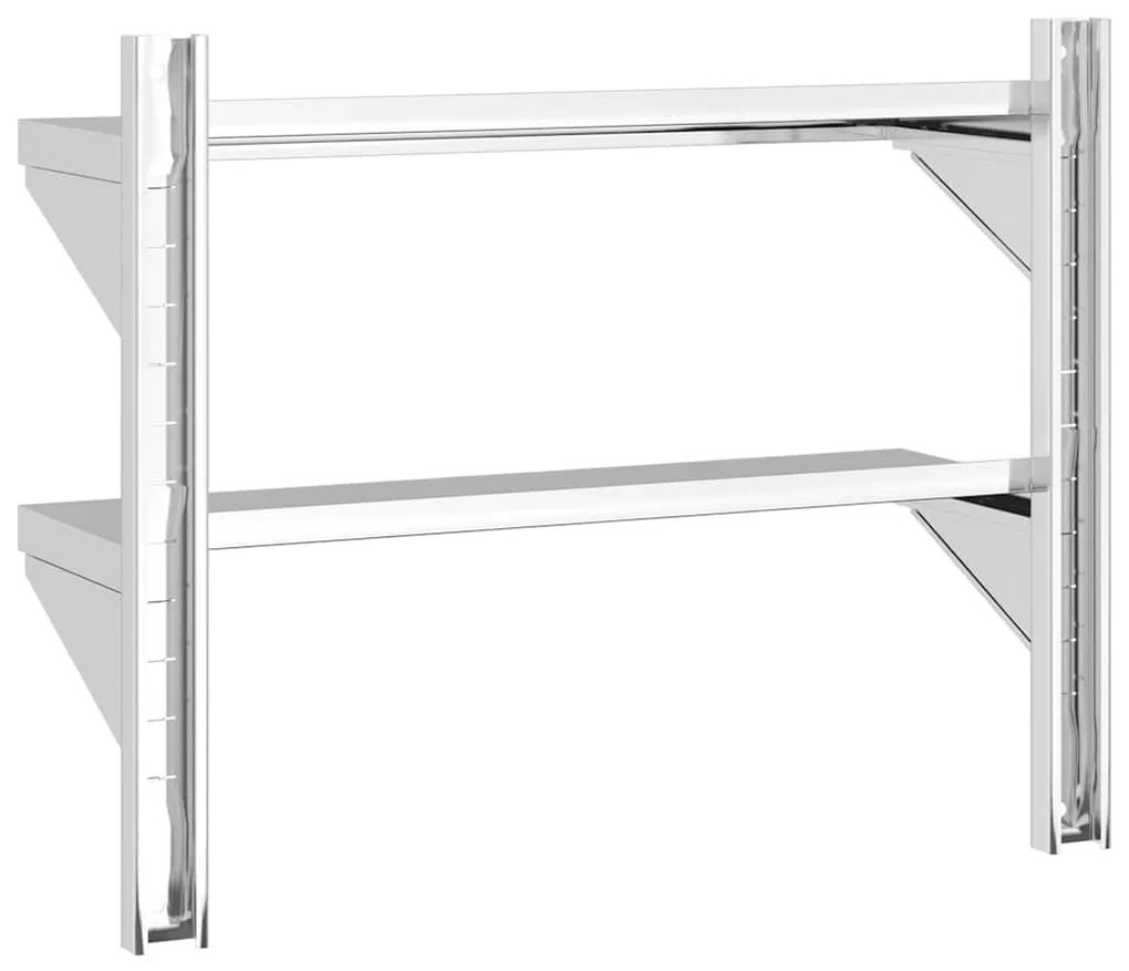 2 szintes ezüst rozsdamentes acél fali polc 75 x 23,5 x 60 cm