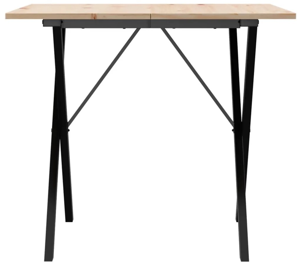 Tömör fenyőfa és acél étkezőasztal X-vázzal 90x90x75 cm