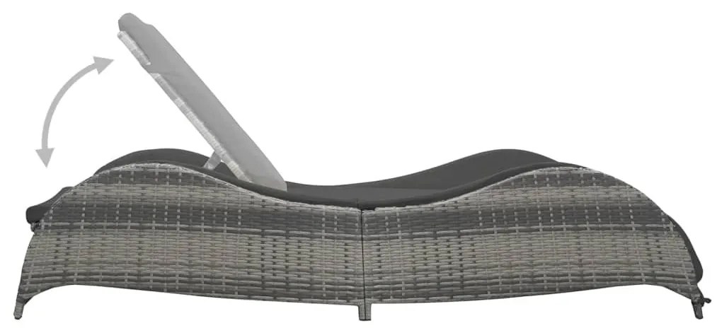 Antracitszürke polyrattan napozóágy párnával