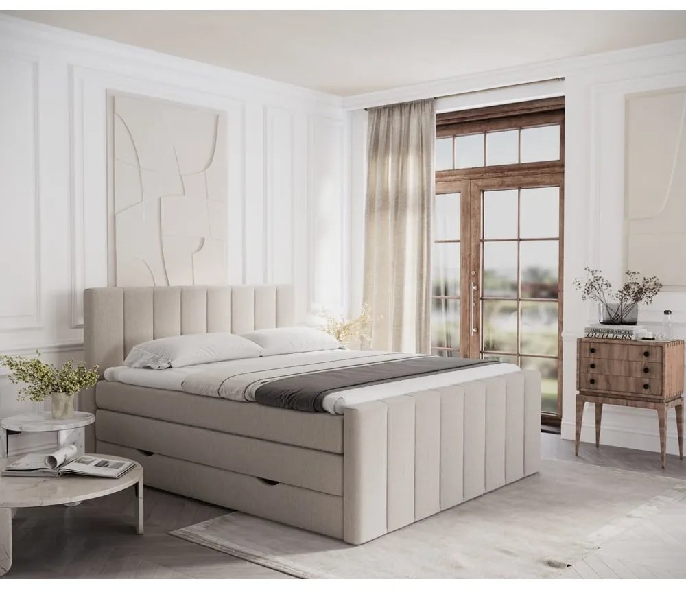 Bézs ágyneműtartós boxspring ágy 140x200 cm Ruby – Maison de Rêve