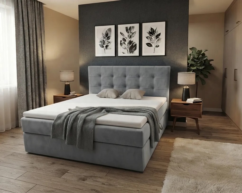 Kárpitozott boxspring ágy DIRELIS TRINITY 160x200 cm szürke Matrac: Bonell rugós matrac