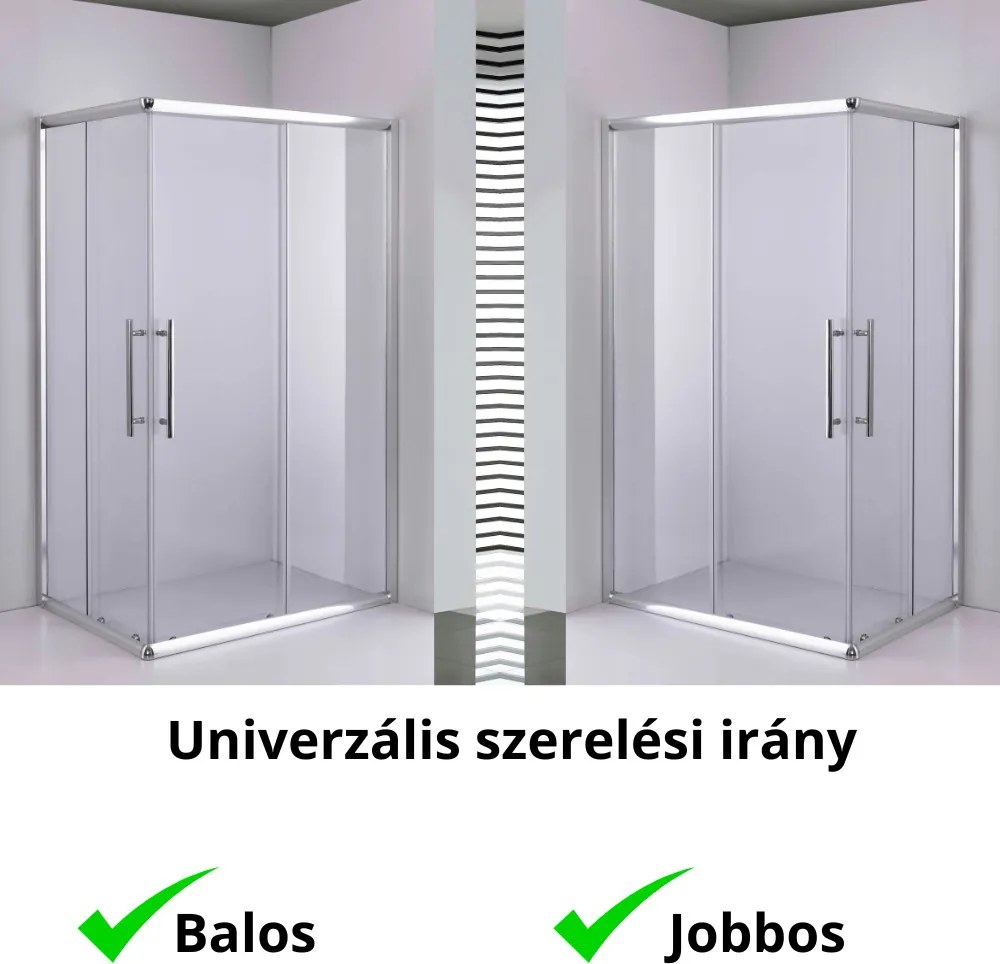 Stuxi Nizza 120x80 cm aszimmetrikus két tolóajtós zuhanykabin 6 mm vízlepergető biztonsági üveggel, króm elemekkel, 190 cm magas