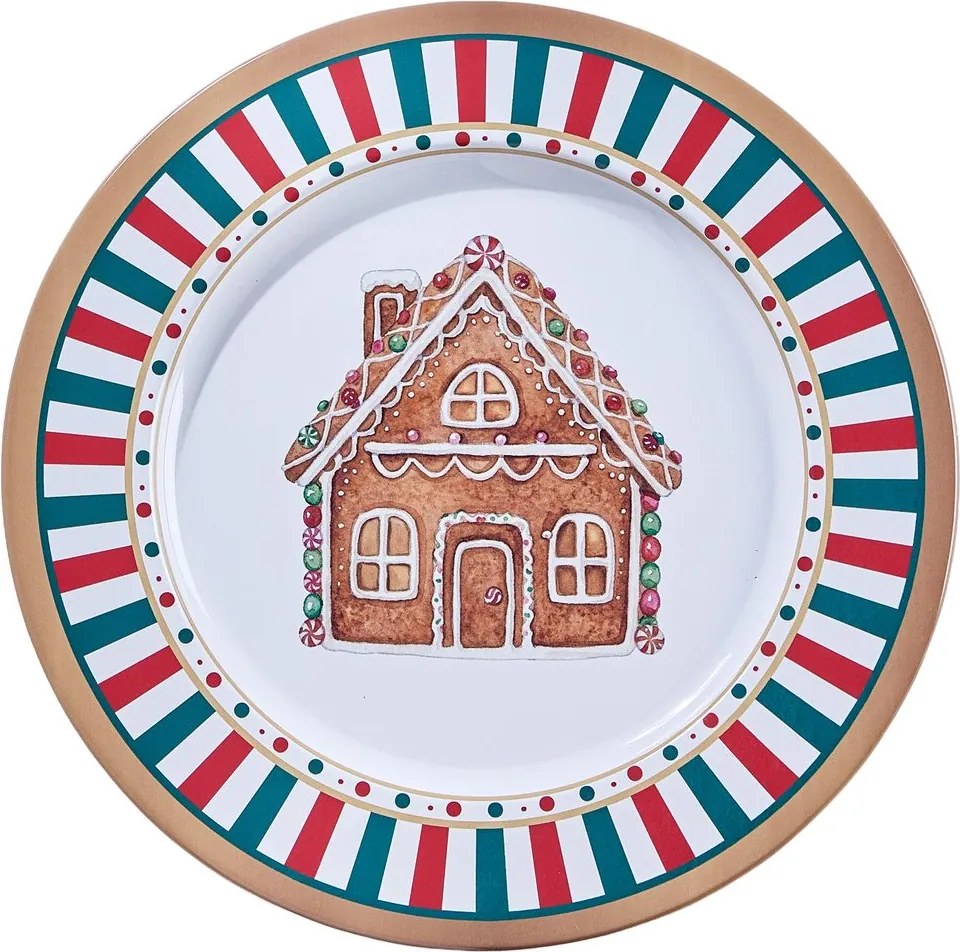 XMAS fém tányér Ø33cm , mézeskalács ház